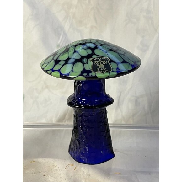 Bo Borgstrom Åseda Ebeling Reuss Blown Glass Mushroom-5 in Cobalt-Sweden-NOS - Picture 1 of 7